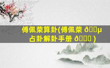 傅佩荣算卦(傅佩荣 🐵 占卦解卦手册 🐈 )